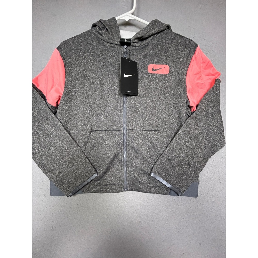 Nike Training Hoodie Polyester Grey Pink Large Girls